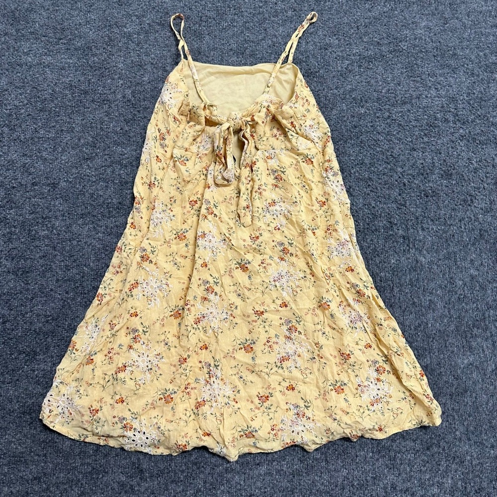 American Eagle Dress Womens Size M Yellow Floral Tie Back Eyelet Mini Sundress